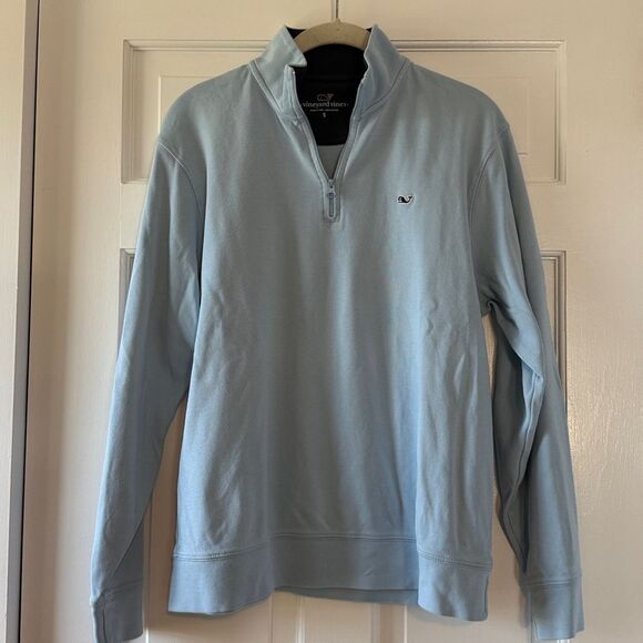 VINEYARD VINES LIGHT BLUE QUARTER ZIP MEN'S SIZE SMALL COTTON PREPPY OFFICE - Picture 1 of 6